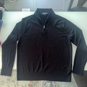 Brooks Brothers Men's Black Brookstech Merino Wool  1/4 zip Sweater ~ Large